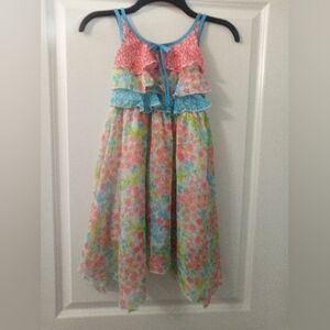 Jona Michelle Pink and Blue Floral Kids Dress Size 7